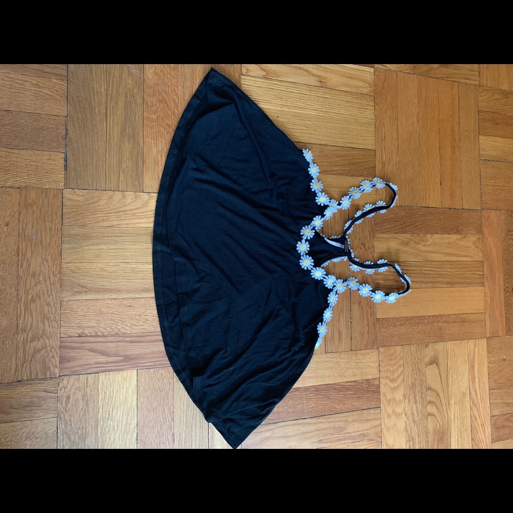 Black crop tank with sunflower detail